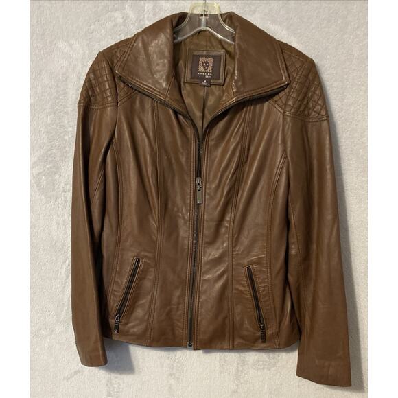 Anne Klein Women's M Butter Soft Leather Jacket Brown Lined Pockets - Picture 1 of 6